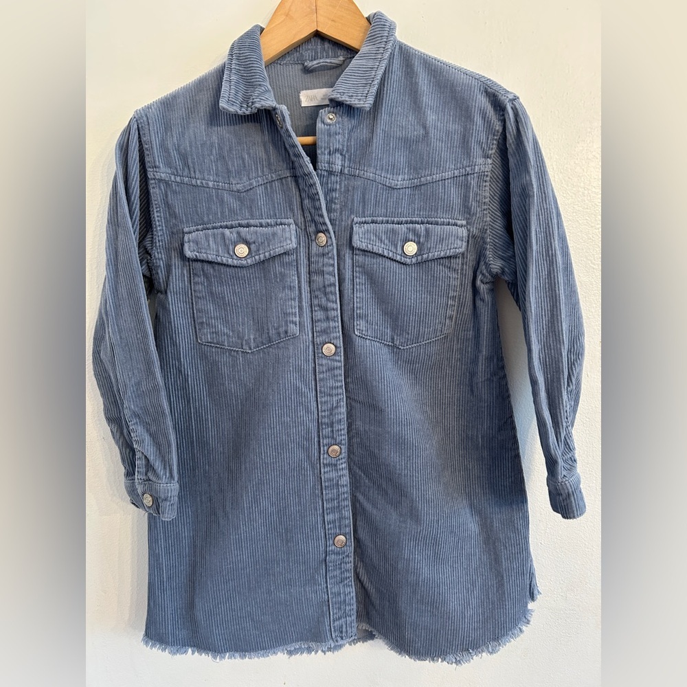 Zara Kids Blue Corduroy Long Sleeve Button Down Dress - Size‎ 9
